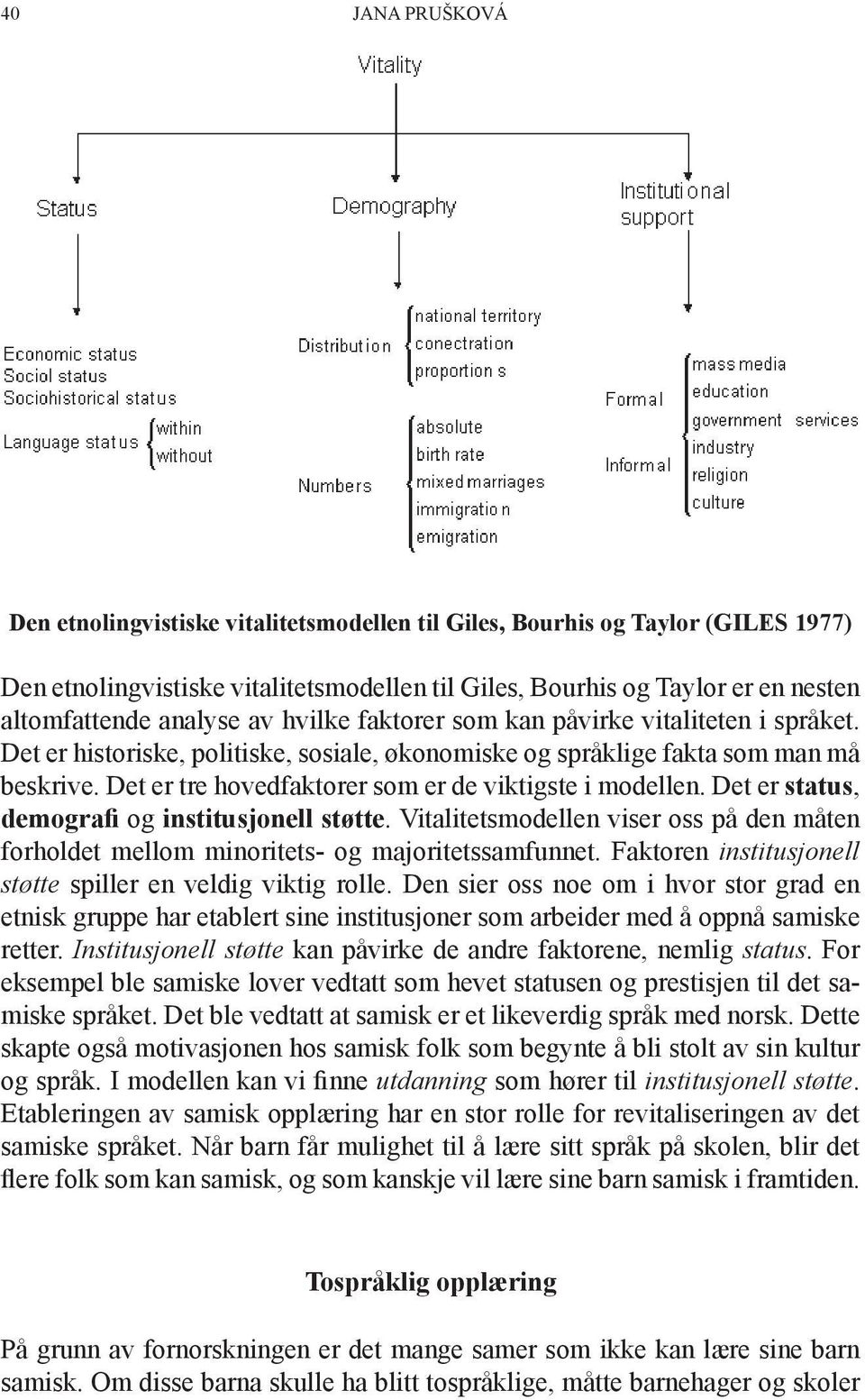 Det er tre hovedfaktorer som er de viktigste i modellen. Det er status, demografi og institusjonell støtte.