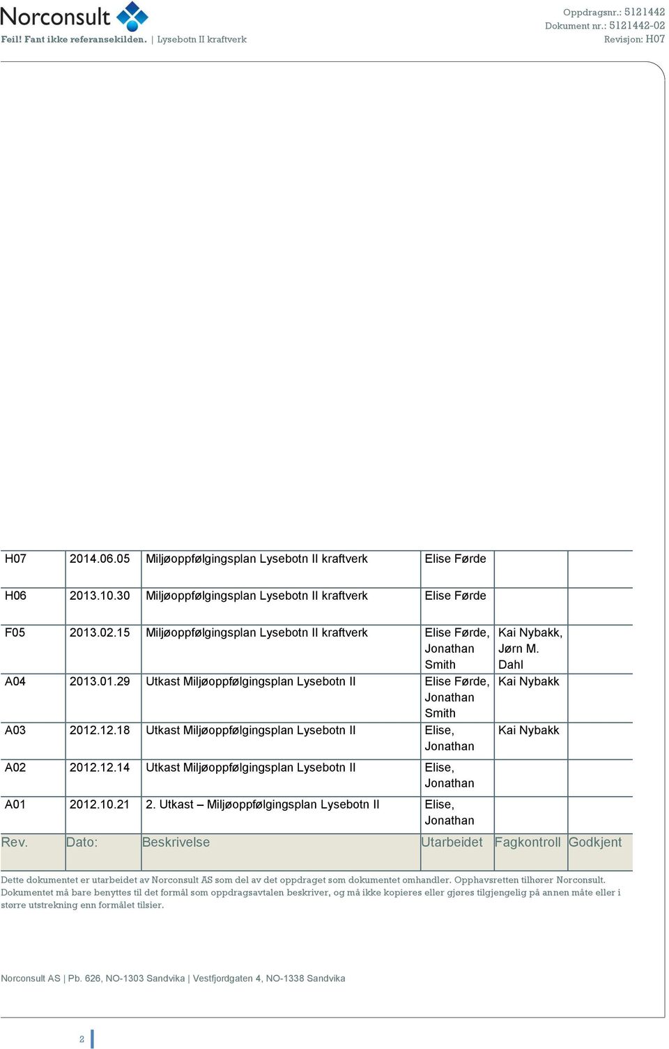 12.18 Utkast Miljøoppfølgingsplan Lysebotn II Elise, Jonathan A02 2012.12.14 Utkast Miljøoppfølgingsplan Lysebotn II Elise, Jonathan A01 2012.10.21 2.