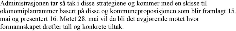 som blir framlagt 15. mai og presentert 16. Møtet 28.