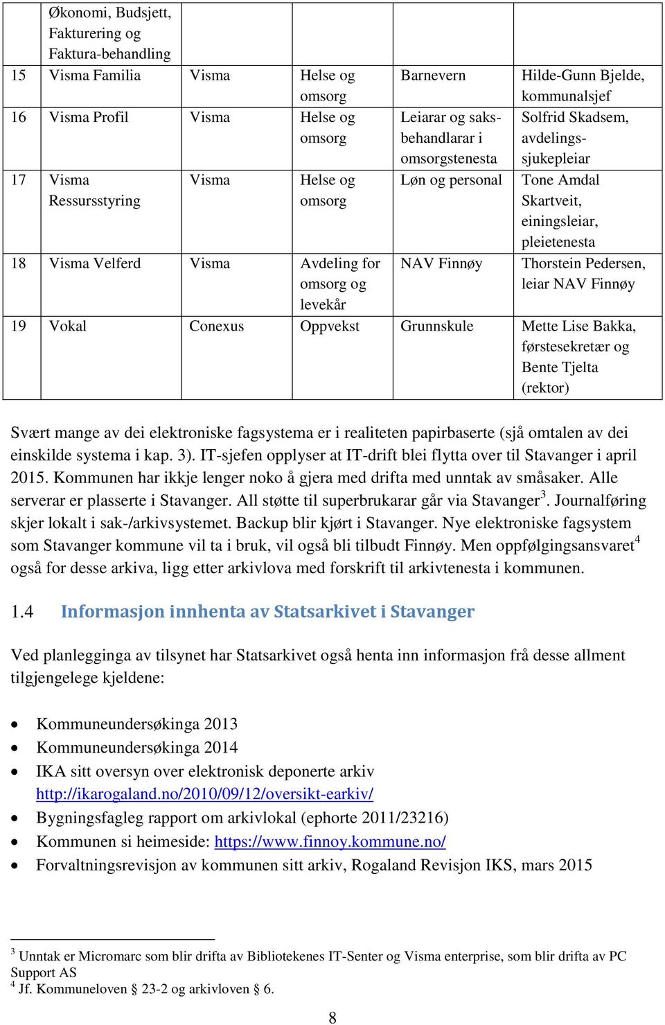 Skartveit, einingsleiar, pleietenesta Thorstein Pedersen, leiar NAV Finnøy 19 Vokal Conexus Oppvekst Grunnskule Mette Lise Bakka, førstesekretær og Bente Tjelta (rektor) Svært mange av dei