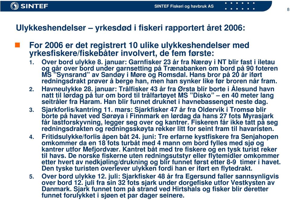 Hans bror på 20 år iført redningsdrakt prøver å berge han, men han synker like før broren når fram. 2. Havneulykke 28.