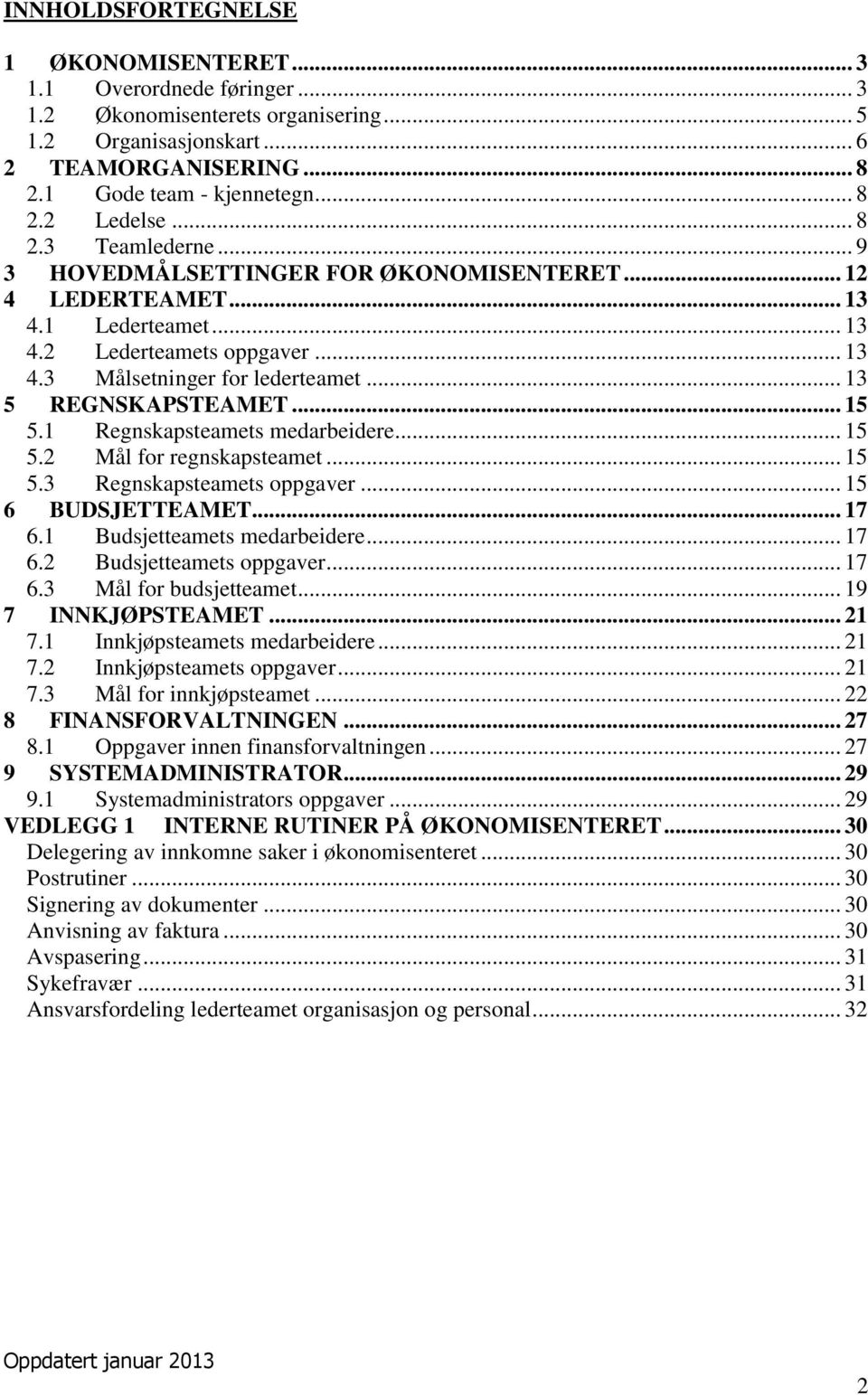 .. 13 5 REGNSKAPSTEAMET... 15 5.1 Regnskapsteamets medarbeidere... 15 5.2 Mål for regnskapsteamet... 15 5.3 Regnskapsteamets oppgaver... 15 6 BUDSJETTEAMET... 17 6.1 Budsjetteamets medarbeidere... 17 6.2 Budsjetteamets oppgaver.