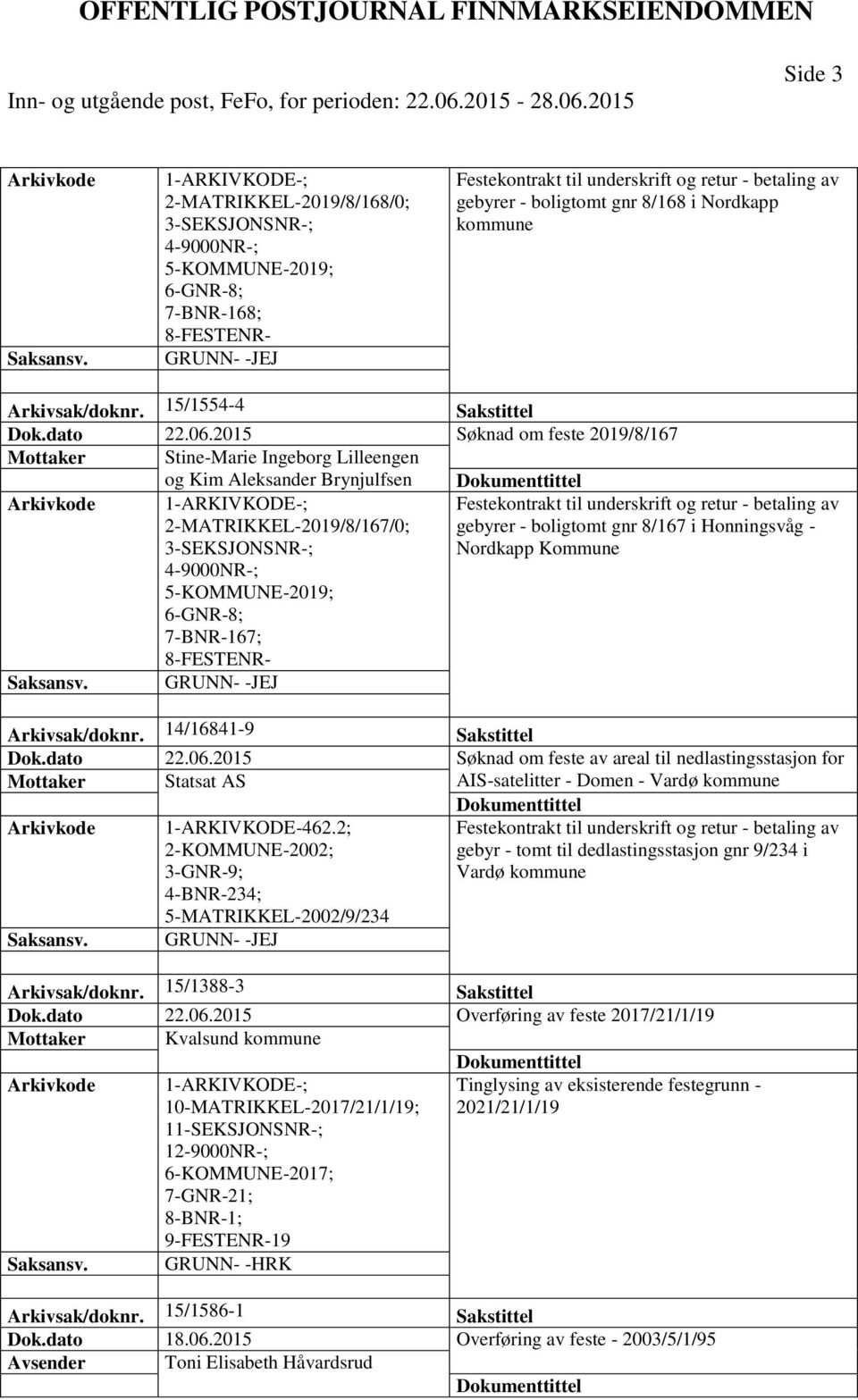 2015 Søknad om feste 2019/8/167 Mottaker Stine-Marie Ingeborg Lilleengen og Kim Aleksander Brynjulfsen 2-MATRIKKEL-2019/8/167/0; Festekontrakt til underskrift og retur - betaling av gebyrer -