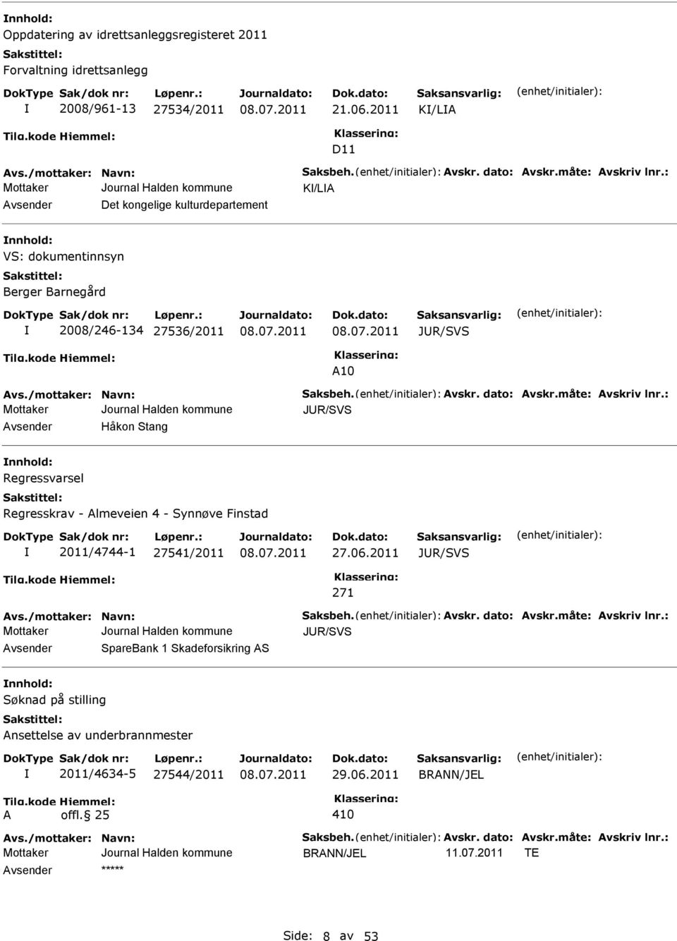 JUR/SVS Avsender Håkon Stang nnhold: Regressvarsel Regresskrav - Almeveien 4 - Synnøve Finstad 2011/4744-1 27541/2011 27.06.