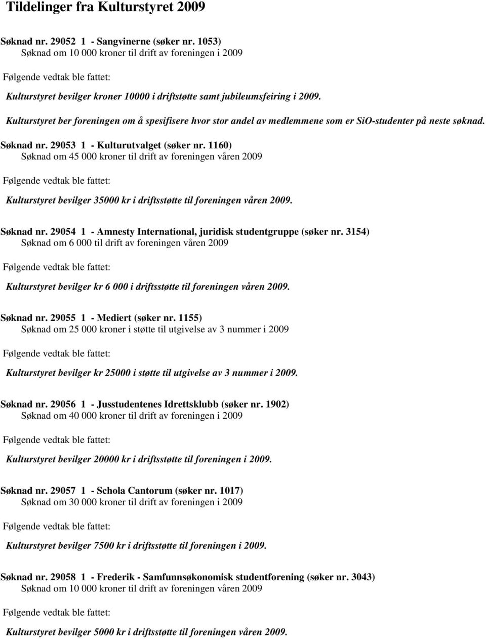 1160) Søknad om 45 000 kroner til drift av foreningen våren 2009 Kulturstyret bevilger 35000 kr i driftsstøtte til foreningen våren 2009. Søknad nr.