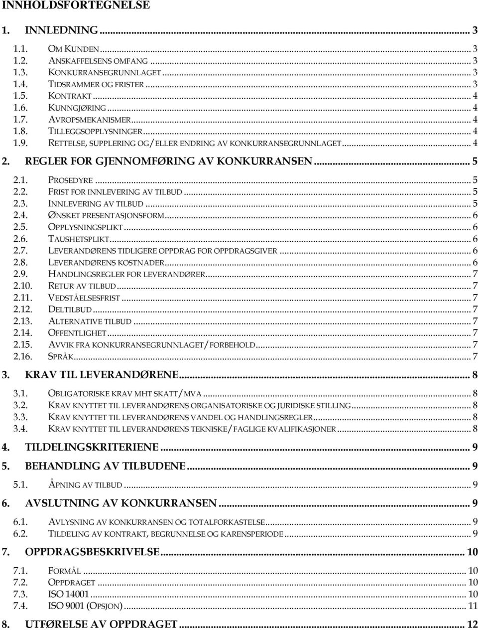 .. 5 2.3. INNLEVERING AV TILBUD... 5 2.4. ØNSKET PRESENTASJONSFORM... 6 2.5. OPPLYSNINGSPLIKT... 6 2.6. TAUSHETSPLIKT... 6 2.7. LEVERANDØRENS TIDLIGERE OPPDRAG FOR OPPDRAGSGIVER... 6 2.8.