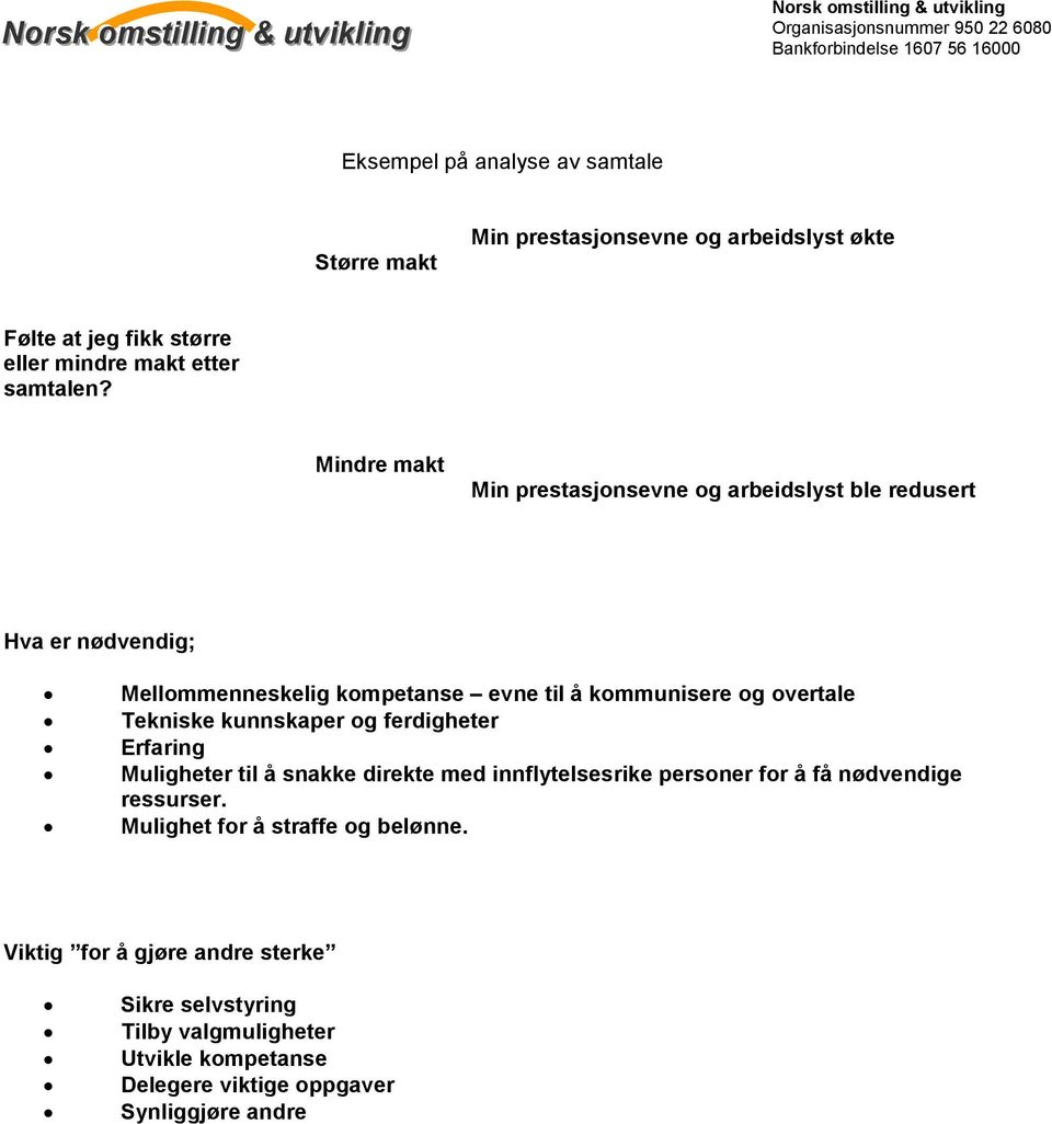 Tekniske kunnskaper og ferdigheter Erfaring Muligheter til å snakke direkte med innflytelsesrike personer for å få nødvendige ressurser.