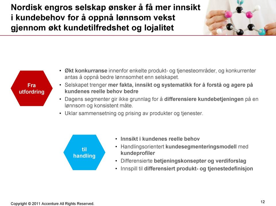 Selskapet trenger mer fakta, innsikt og systematikk for å forstå og agere på kundenes reelle behov bedre Dagens segmenter gir ikke grunnlag for å differensiere kundebetjeningen på en