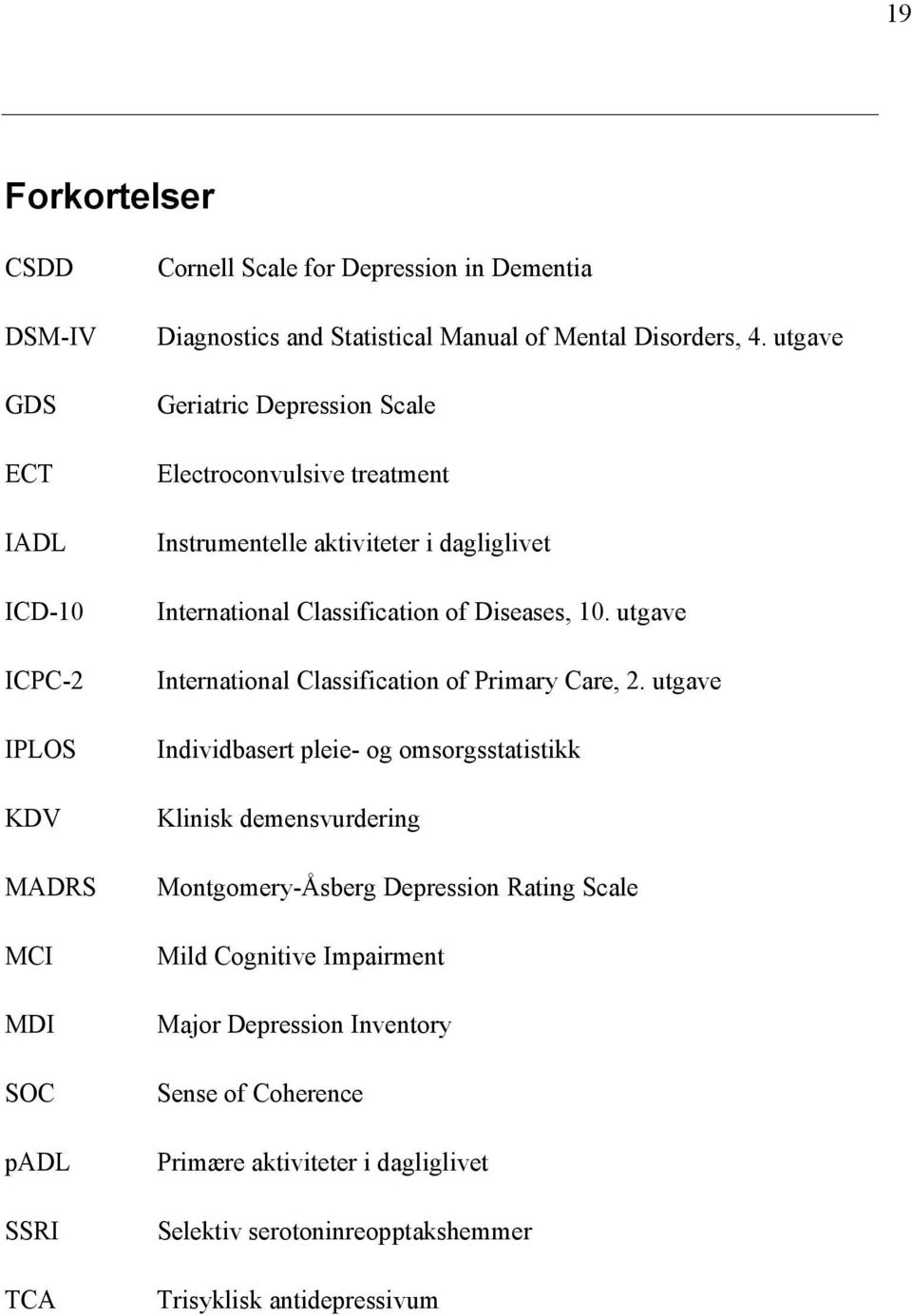 utgave Geriatric Depression Scale Electroconvulsive treatment Instrumentelle aktiviteter i dagliglivet International Classification of Diseases, 10.