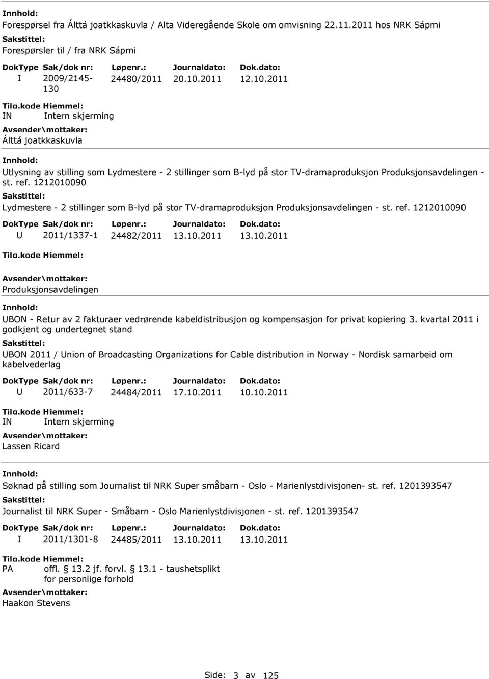 1212010090 Lydmestere - 2 stillinger som B-lyd på stor TV-dramaproduksjon Produksjonsavdelingen - st. ref.