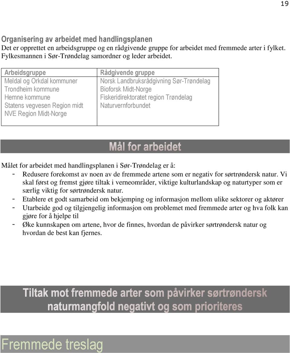 Arbeidsgruppe Meldal og Orkdal kommuner Trondheim kommune Hemne kommune Statens vegvesen Region midt NVE Region Midt-Norge Rådgivende gruppe Norsk Landbruksrådgivning Sør-Trøndelag Bioforsk