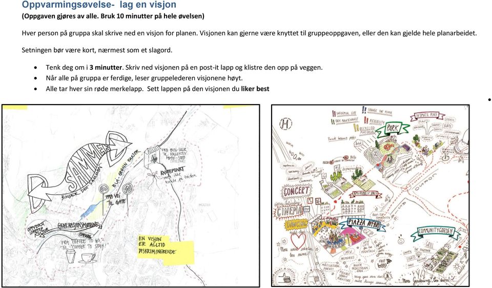 Visjonen kan gjerne være knyttet til gruppeoppgaven, eller den kan gjelde hele planarbeidet.