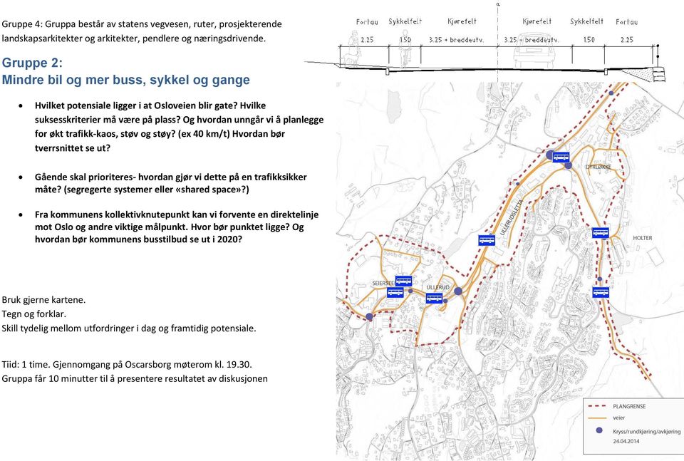 Og hvordan unngår vi å planlegge for økt trafikk-kaos, støv og støy? (ex 40 km/t) Hvordan bør tverrsnittet se ut? Gående skal prioriteres- hvordan gjør vi dette på en trafikksikker måte?