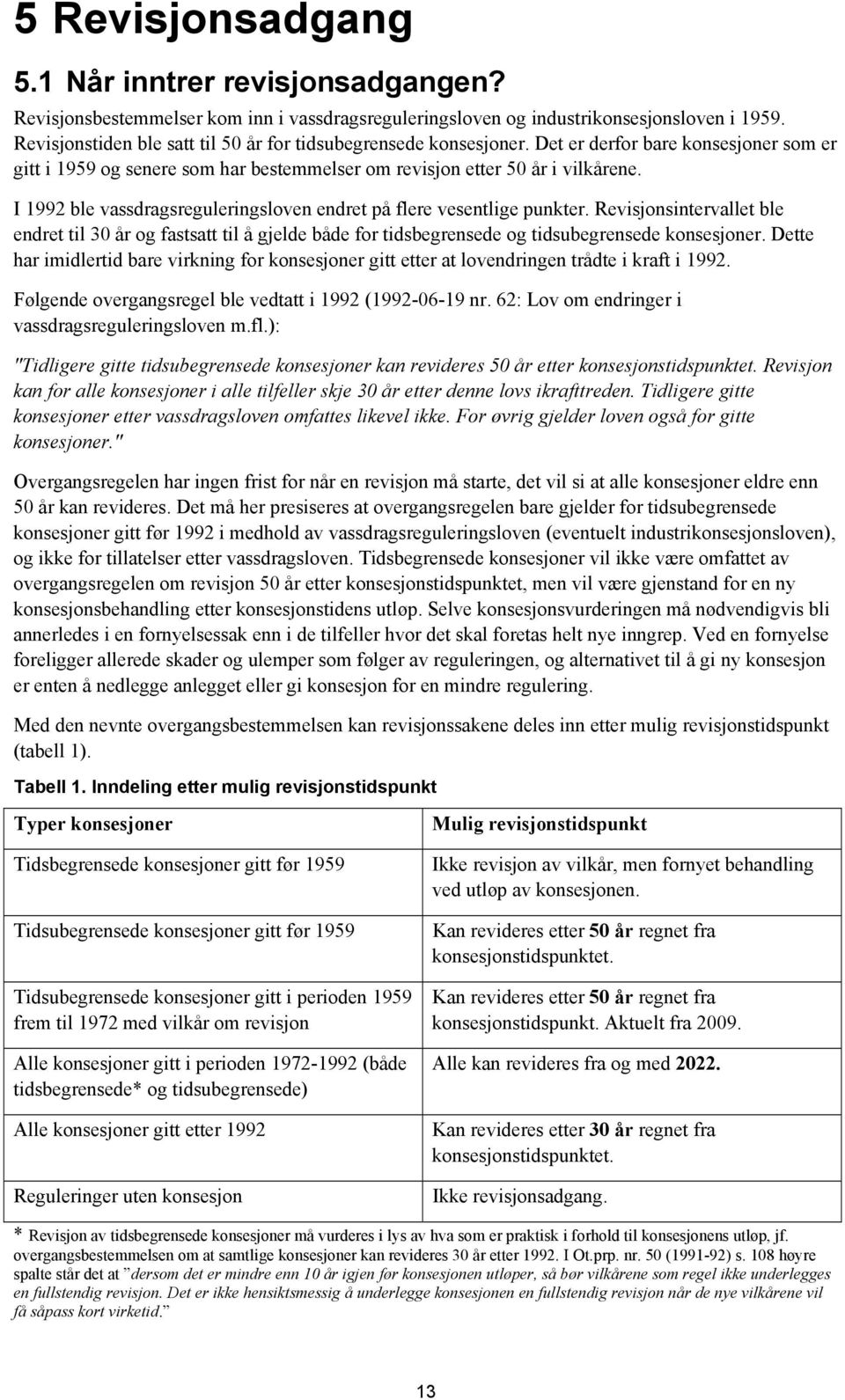 I 1992 ble vassdragsreguleringsloven endret på flere vesentlige punkter. Revisjonsintervallet ble endret til 30 år og fastsatt til å gjelde både for tidsbegrensede og tidsubegrensede konsesjoner.