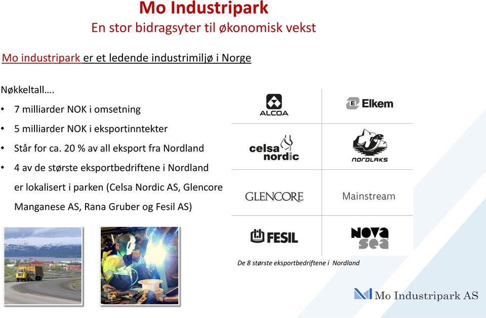 20 % av all eksport fra Nordland 4 av de største eksportbedriftene i Nordland er lokalisert i parken