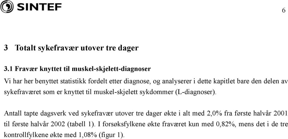 kapitlet bare den delen av sykefraværet som er knyttet til muskel-skjelett sykdommer (L-diagnoser).