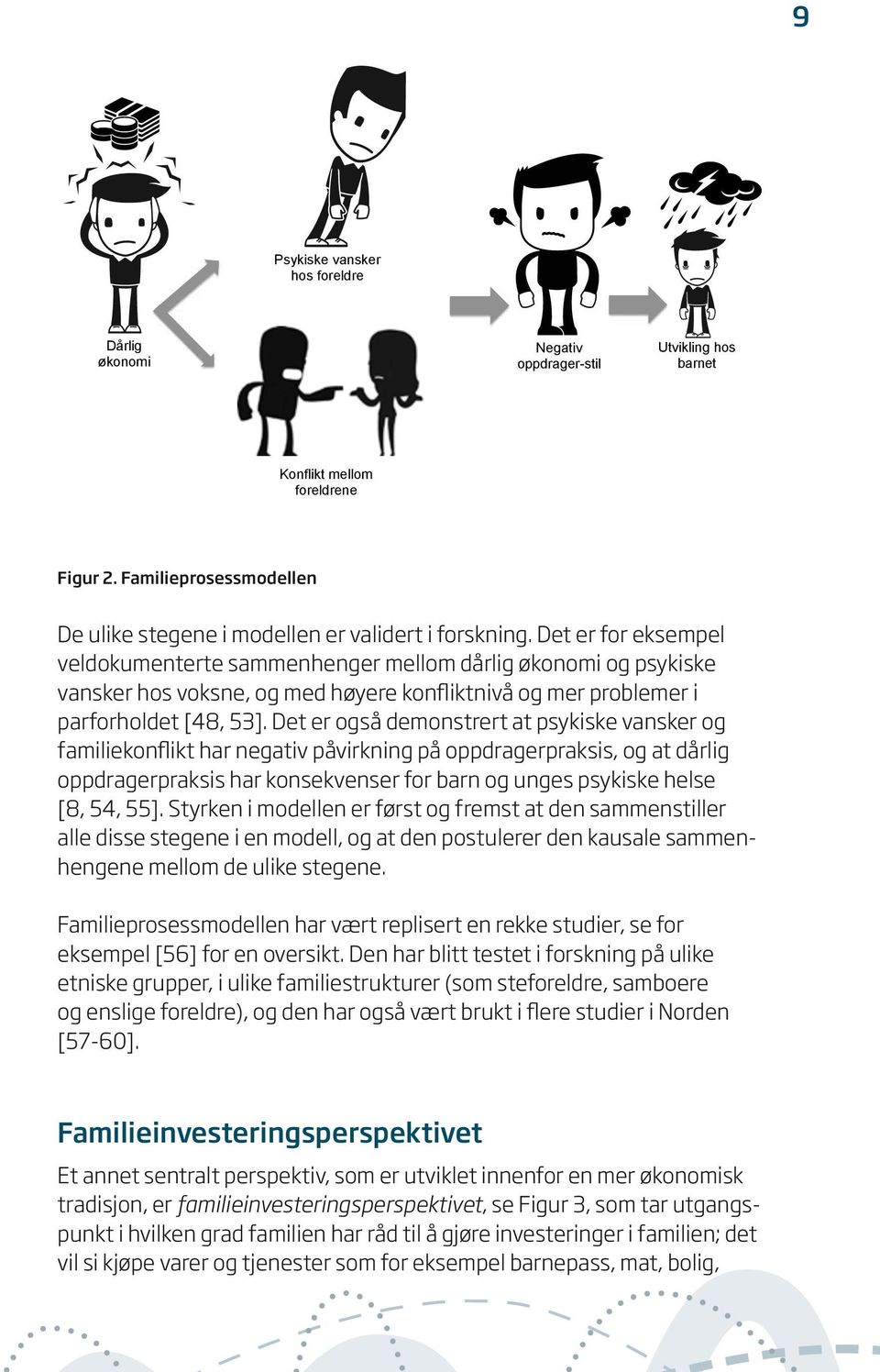 Det er for eksempel veldokumenterte sammenhenger mellom dårlig økonomi og psykiske vansker hos voksne, og med høyere konfliktnivå og mer problemer i parforholdet [48, 53].