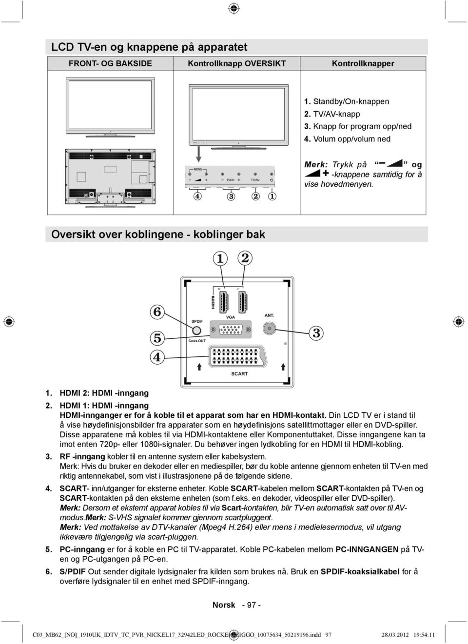 HDMI 1: HDMI -inngang HDMI-innganger er for å koble til et apparat som har en HDMI-kontakt.