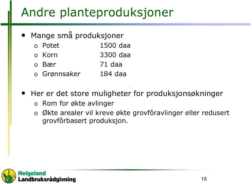 muligheter fr prduksjnsøkninger Rm fr økte avlinger Økte