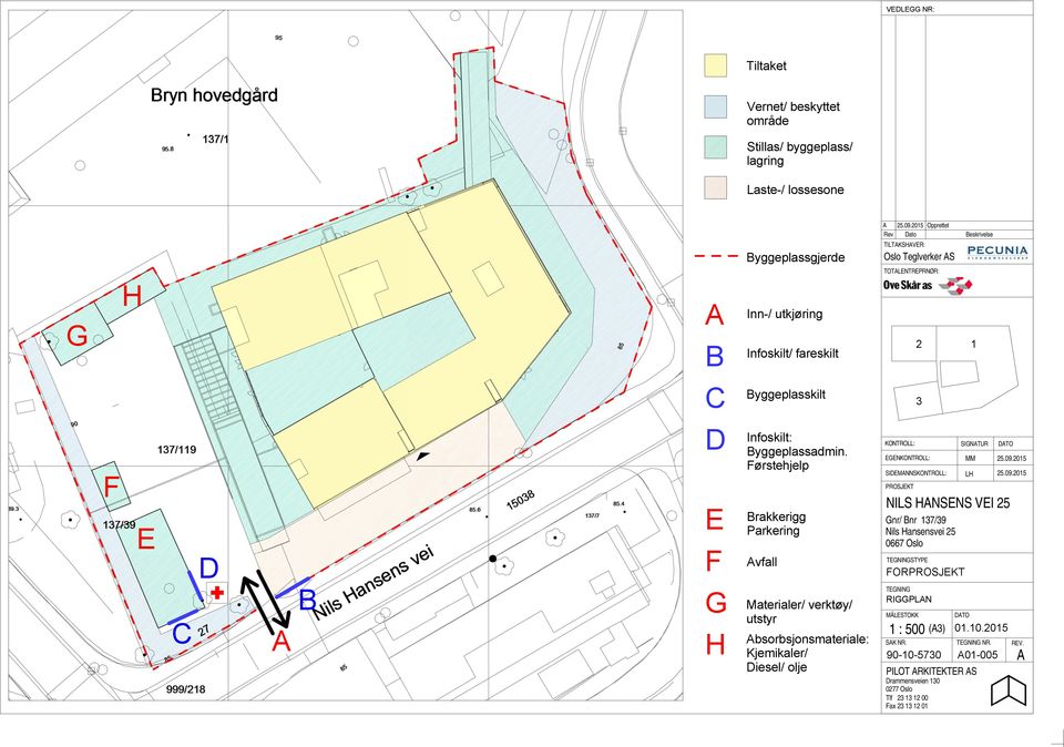 Førstehjelp Brakkerigg Parkering vfall Materialer/ verktøy/ utstyr bsorbsjonsmateriale: Kjemikaler/ Diesel/ olje TOTLENTREPRNØR: PROSJEKT 2 1 3 KONTROLL: SIGNTUR DTO EGENKONTROLL: