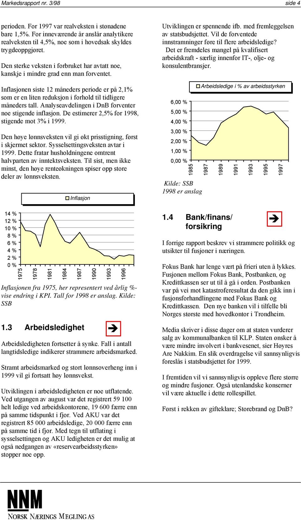 Inflasjonen siste 12 måneders periode er på 2,1% som er en liten reduksjon i forhold til tidligere måneders tall. Analyseavdelingen i DnB forventer noe stigende inflasjon.