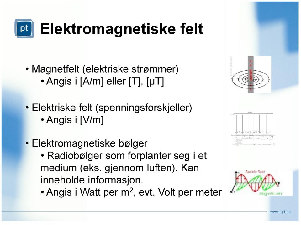 Elektromagnetiske bølger Radiobølger som forplanter seg i et medium (eks.