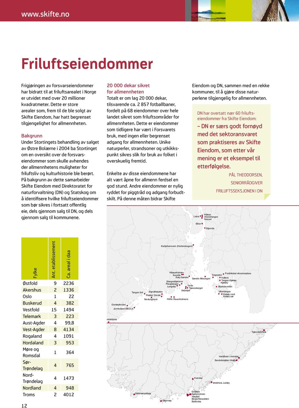 Bakgrunn Under Stortingets behandling av salget av Østre Bolærne i 2004 ba Stortinget om en oversikt over de forsvarseiendommer som skulle avhendes der allmennhetens muligheter for friluftsliv og