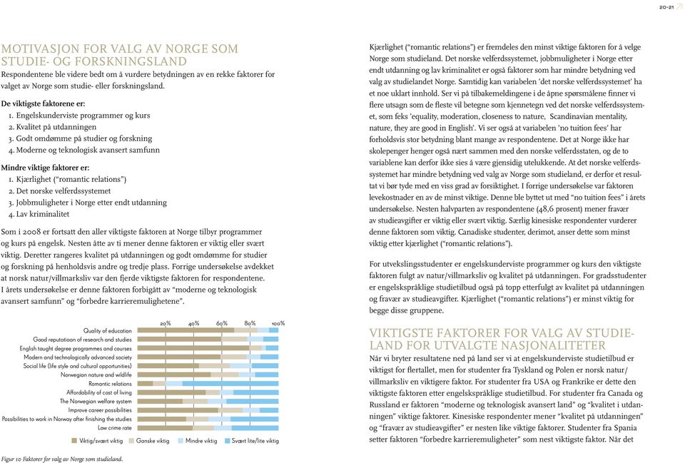 Moderne og teknologisk avansert samfunn Mindre viktige faktorer er: 1. Kjærlighet ( romantic relations ) 2. Det norske velferdssystemet 3. Jobbmuligheter i Norge etter endt utdanning 4.