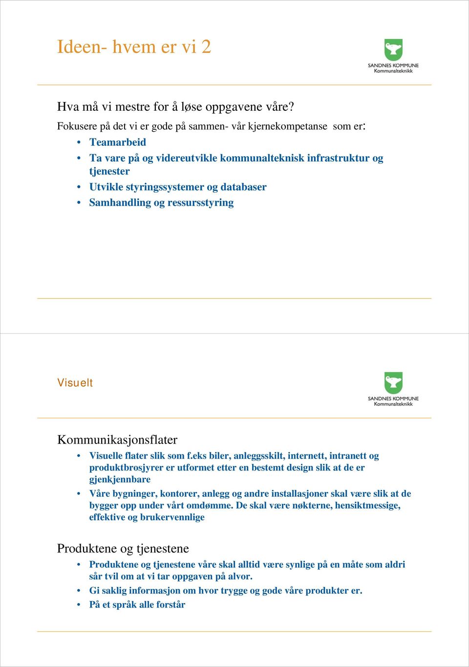 og ressursstyring Visuelt Kommunikasjonsflater Visuelle flater slik som f.