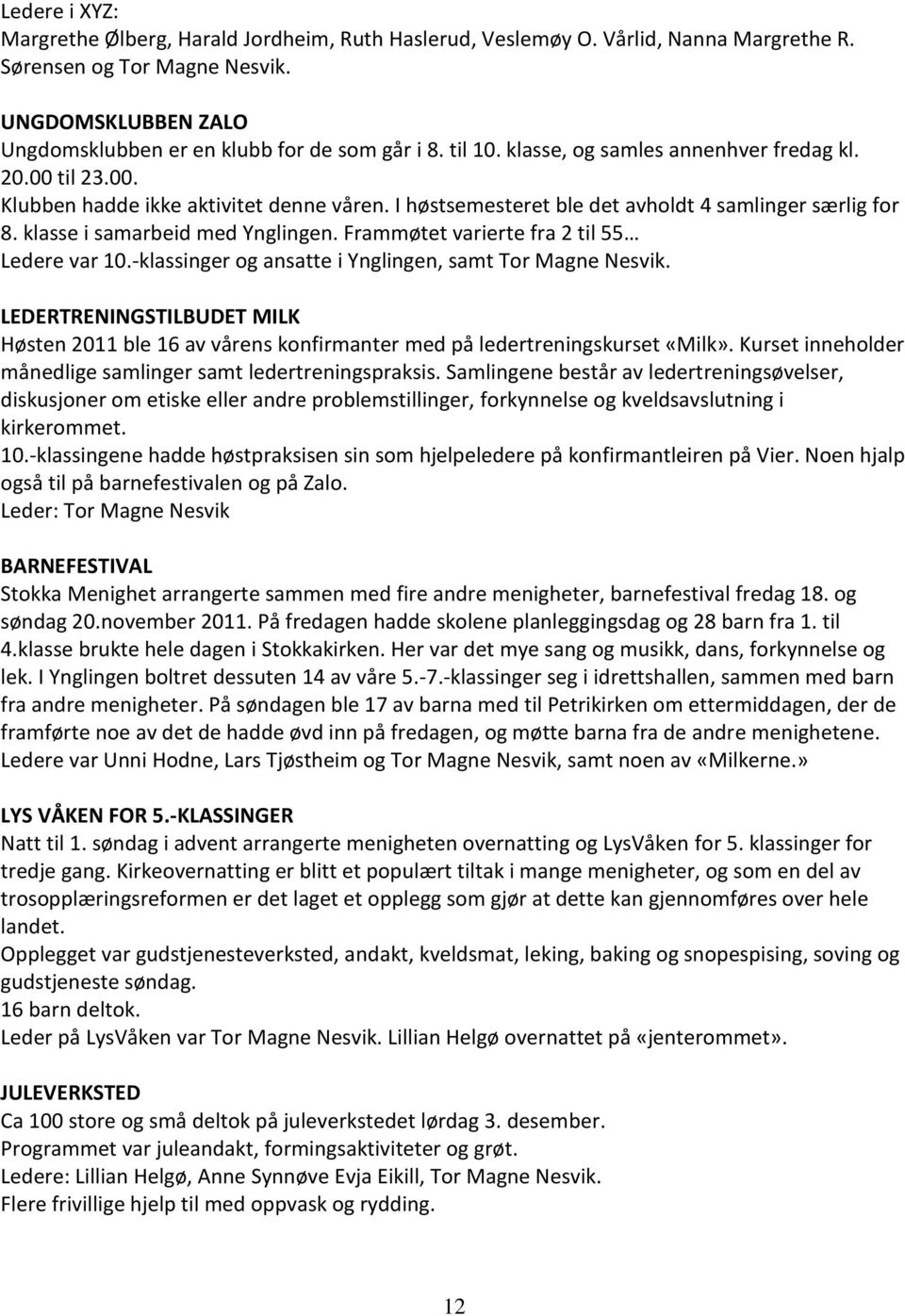 Frammøtet varierte fra 2 til 55 Ledere var 10.-klassinger og ansatte i Ynglingen, samt Tor Magne Nesvik.