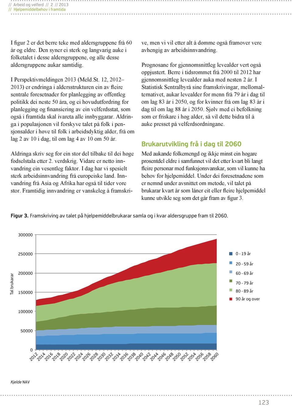 12, 2012 2013) er endringa i aldersstrukturen ein av fleire sentrale føresetnader for planlegging av offentleg politikk dei neste 50 åra, og ei hovudutfordring for planlegging og finansiering av ein