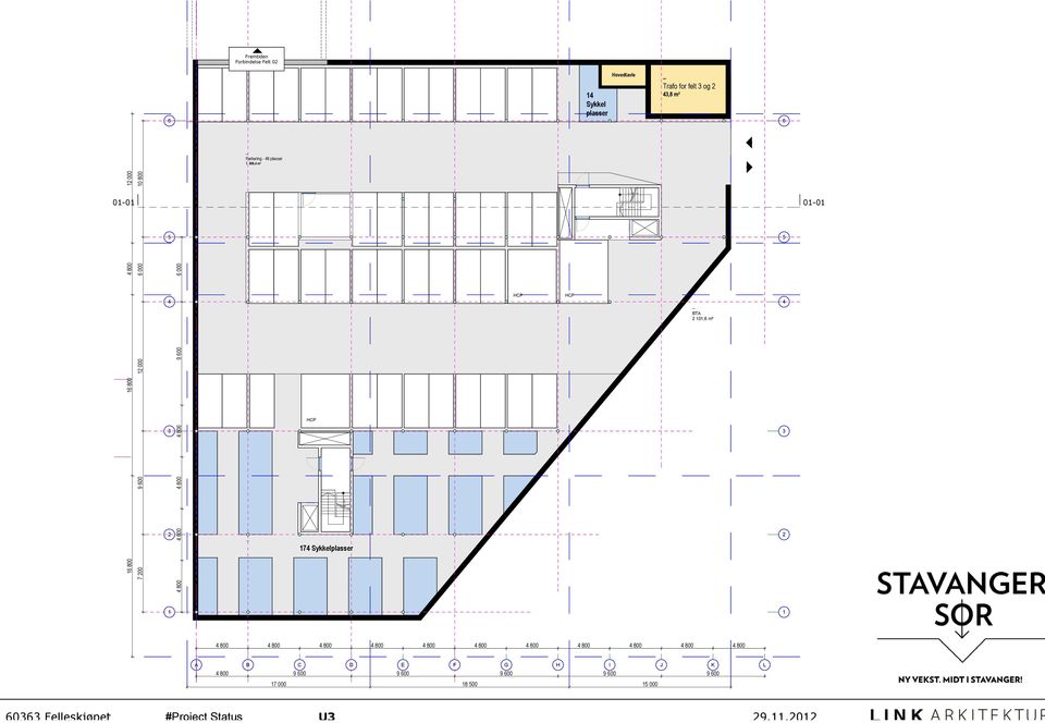 6 000 4 4 BTA 2 101,6 m² 3 3 17 x 176 = 3 000 2 2 174 Sykkelplasser 1 1 4 800 4 800 4 800 4 800 4 800 4 800 4 800 4 800 4