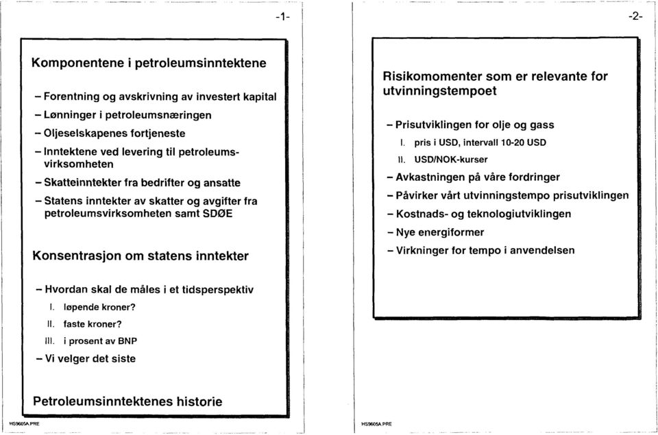 relevante for utvinningstempoet - Prisutviklingen for olje og gass I. pris i USD, intervall 10-20 USD II.