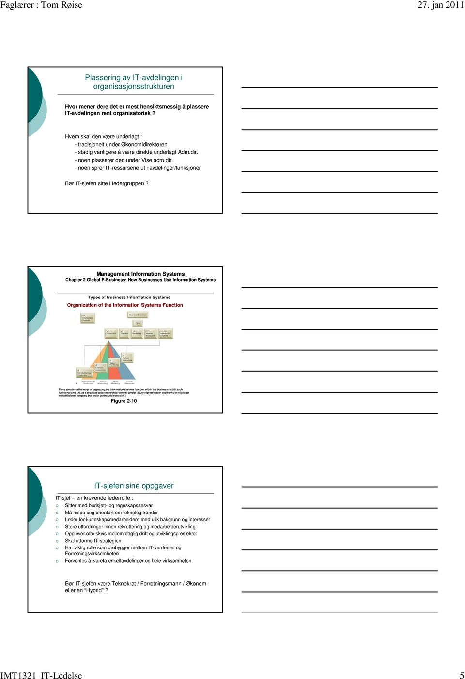 Management Information Systems Chapter 2 Global E-Business: How Businesses Use Information Systems Organization of the Information Systems Function There are alternative ways of organizing the