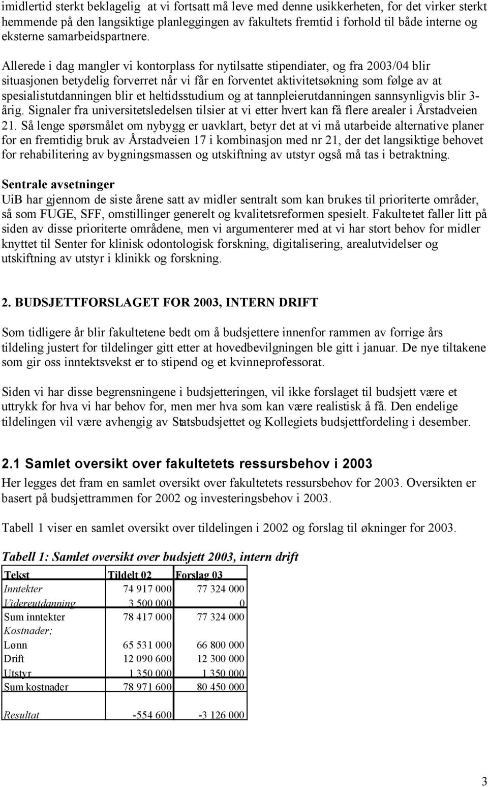 Allerede i dag mangler vi kontorplass for nytilsatte stipendiater, og fra 2003/04 blir situasjonen betydelig forverret når vi får en forventet aktivitetsøkning som følge av at spesialistutdanningen