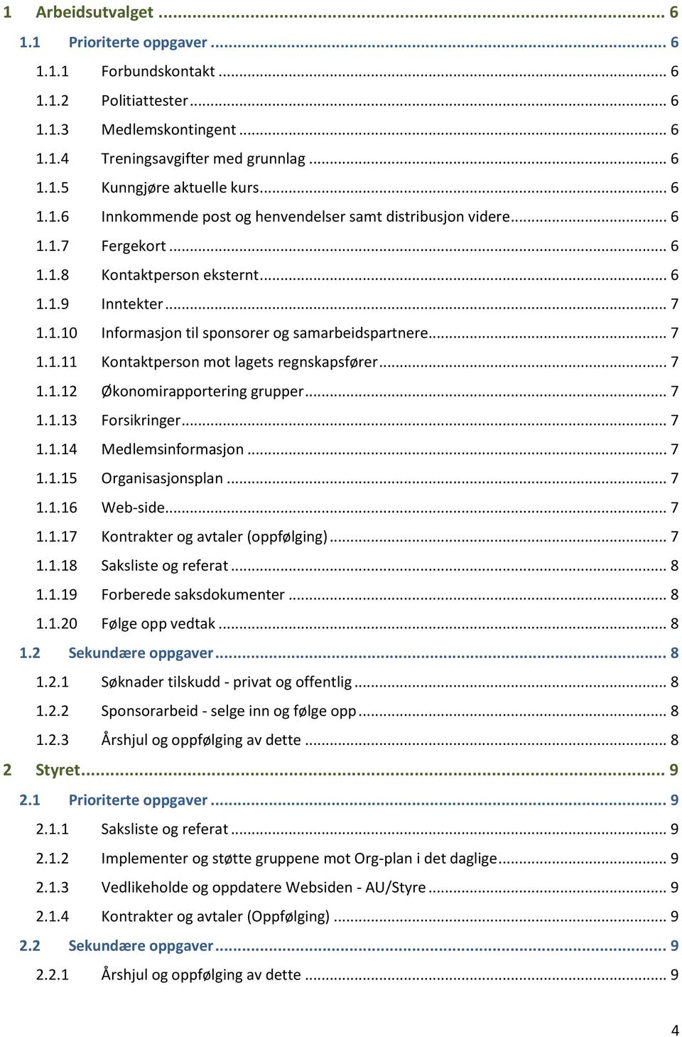 .. 7 1.1.11 Kontaktperson mot lagets regnskapsfører... 7 1.1.12 Økonomirapportering grupper... 7 1.1.13 Forsikringer... 7 1.1.14 Medlemsinformasjon... 7 1.1.15 Organisasjonsplan... 7 1.1.16 Web-side.