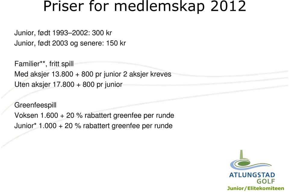 800 + 800 pr junior 2 aksjer kreves Uten aksjer 17.