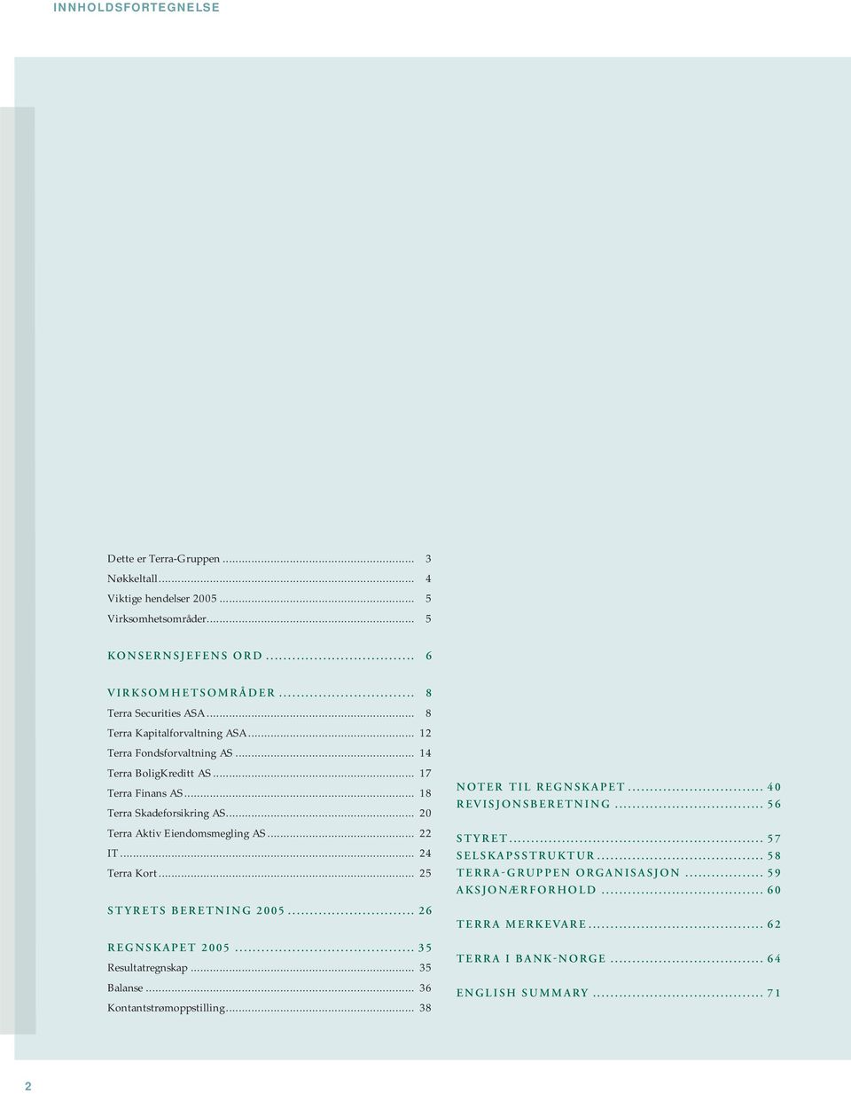 .. 22 IT... 24 Terra Kort... 25 STYRETS BERETNING 2005... 26 REGNSKAPET 2005... 35 Resultatregnskap... 35 Balanse... 36 Kontantstrømoppstilling... 38 NOTER TIL REGNSKAPET.