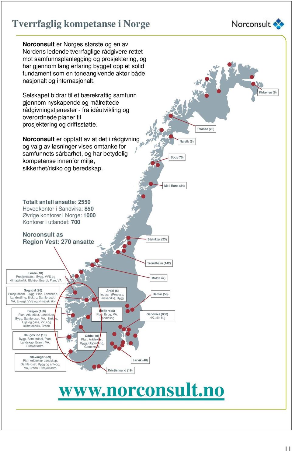 Selskapet bidrar til et bærekraftig samfunn gjennom nyskapende og målrettede rådgivningstjenester - fra idéutvikling og overordnede planer til prosjektering og driftsstøtte.