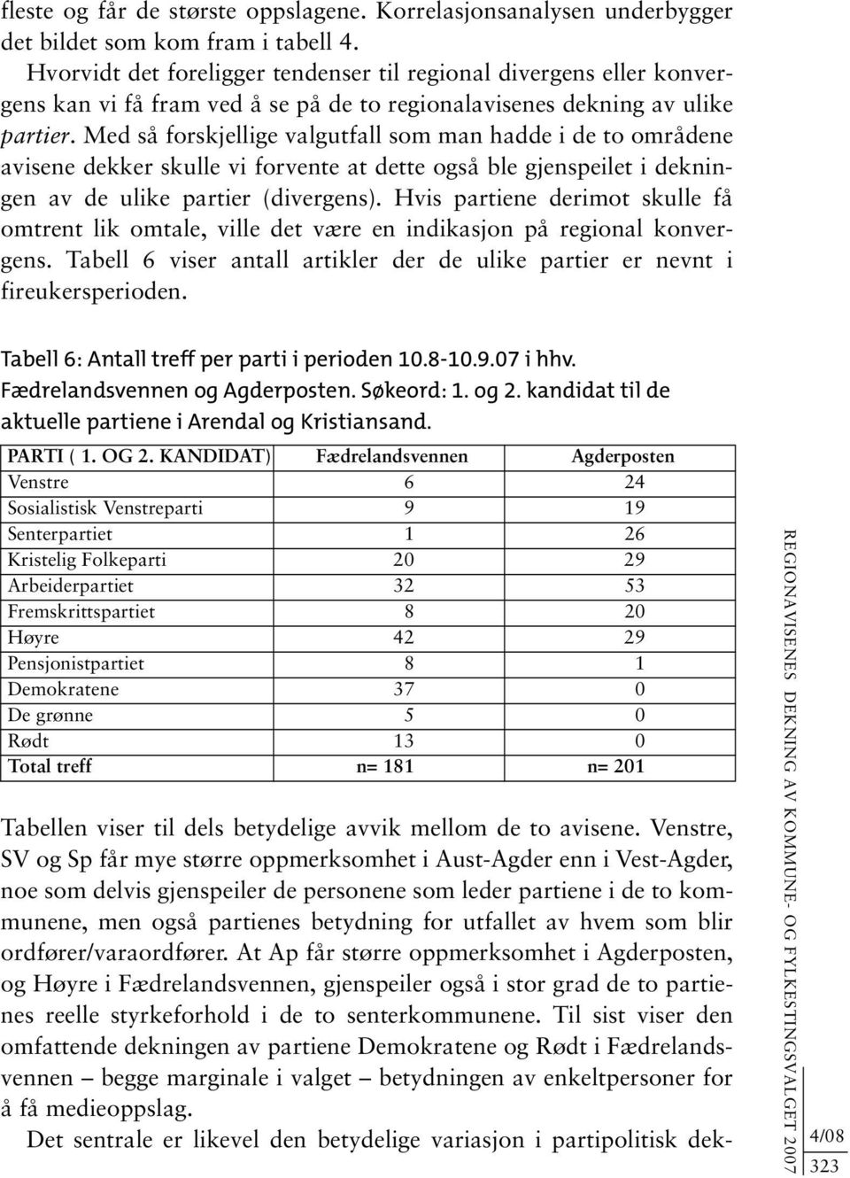 Med så forskjellige valgutfall som man hadde i de to områdene avisene dekker skulle vi forvente at dette også ble gjenspeilet i dekningen av de ulike partier (divergens).