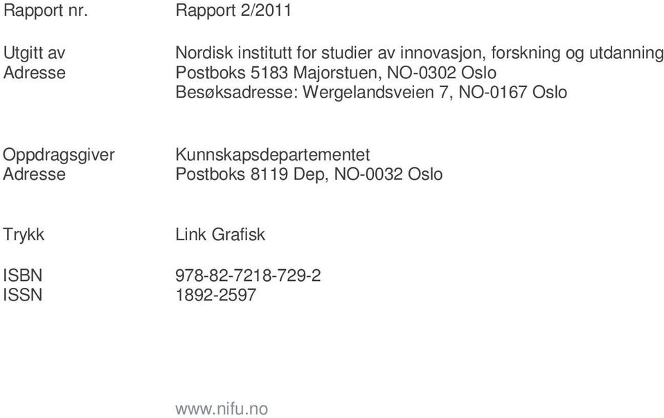 forskning og utdanning Postboks 5183 Majorstuen, NO-0302 Oslo Besøksadresse: