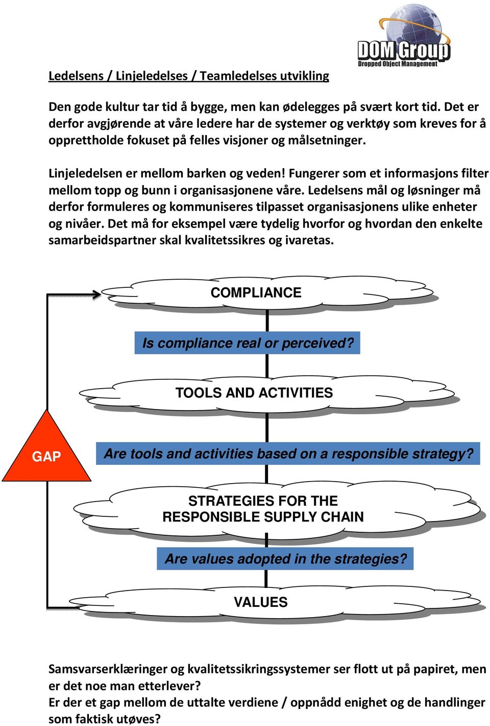 Fungerer som et informasjons filter mellom topp og bunn i organisasjonene våre. Ledelsens mål og løsninger må derfor formuleres og kommuniseres tilpasset organisasjonens ulike enheter og nivåer.