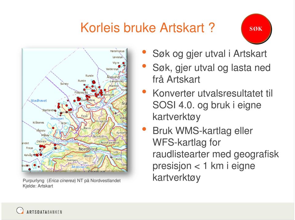 utval i Artskart Søk, gjer utval og lasta ned frå Artskart Konverter