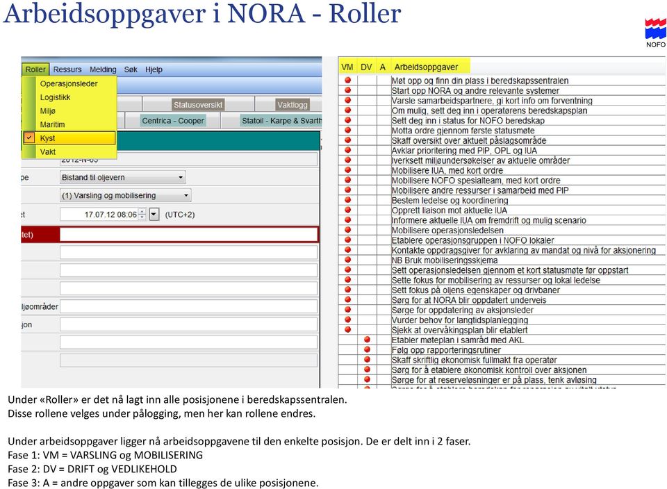 Under arbeidsoppgaver ligger nå arbeidsoppgavene til den enkelte posisjon. De er delt inn i 2 faser.