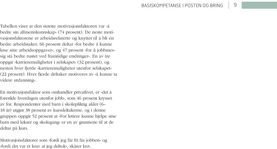 66 prosent deltar «for bedre å kunne løse sine arbeidsoppgaver», og 47 prosent «for å jobbmessig stå bedre rustet ved framtidige endringer».