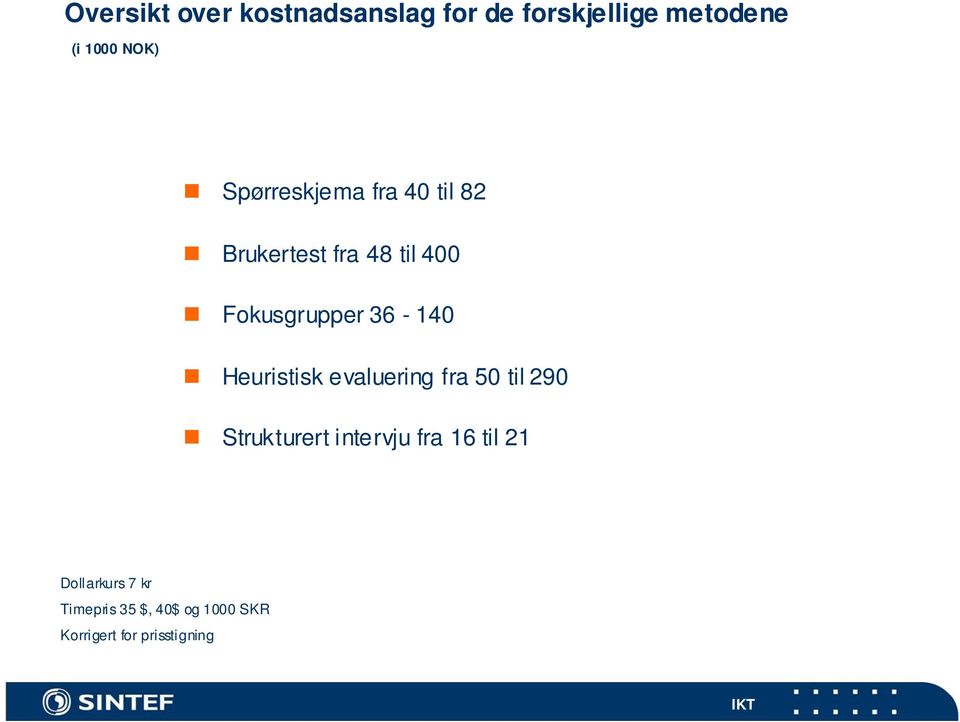 Heuristisk evaluering fra 50 til 290 Strukturert intervju fra 16 til 21