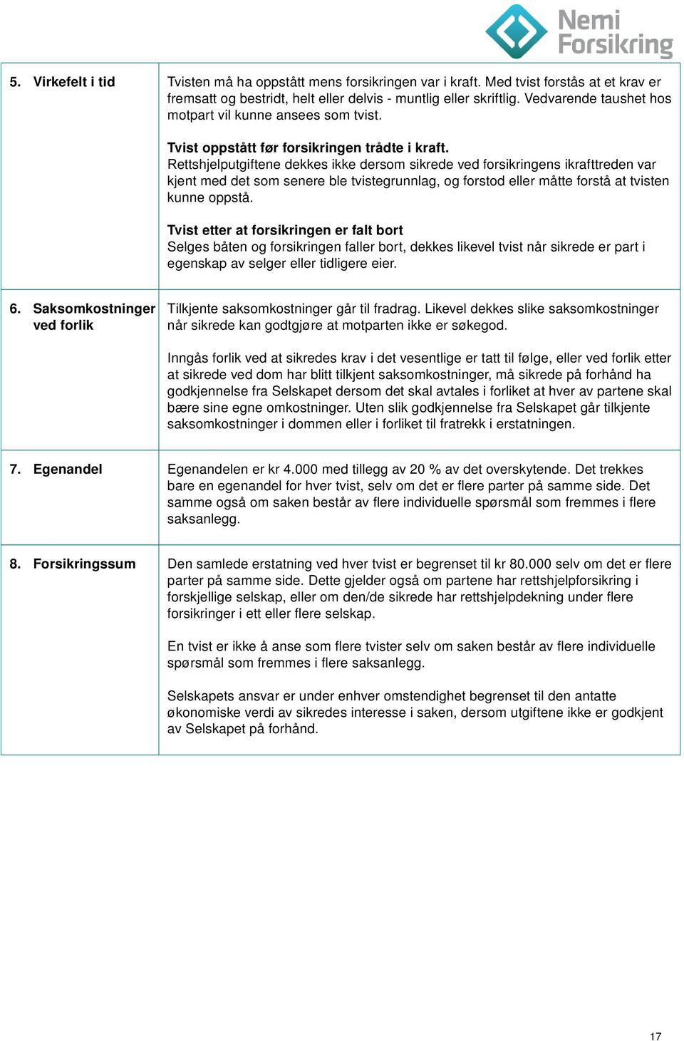 Rettshjelputgiftene dekkes ikke dersom sikrede ved forsikringens ikrafttreden var kjent med det som senere ble tvistegrunnlag, og forstod eller måtte forstå at tvisten kunne oppstå.