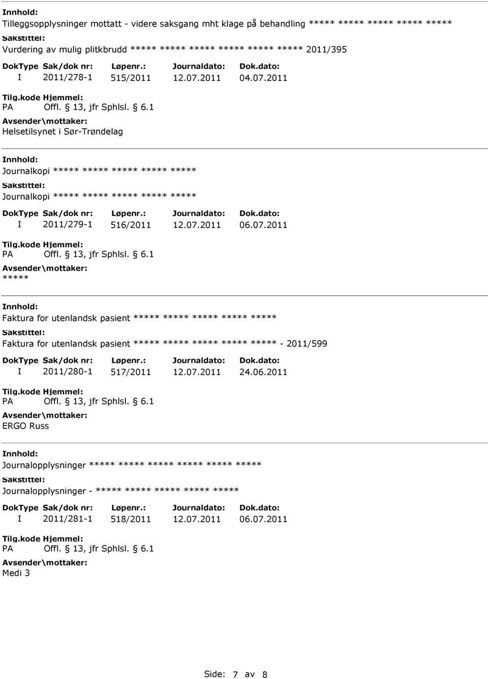 2011 Journalkopi ***** ***** ***** ***** ***** Journalkopi ***** ***** ***** ***** ***** 2011/279-1 516/2011 ***** 06.07.