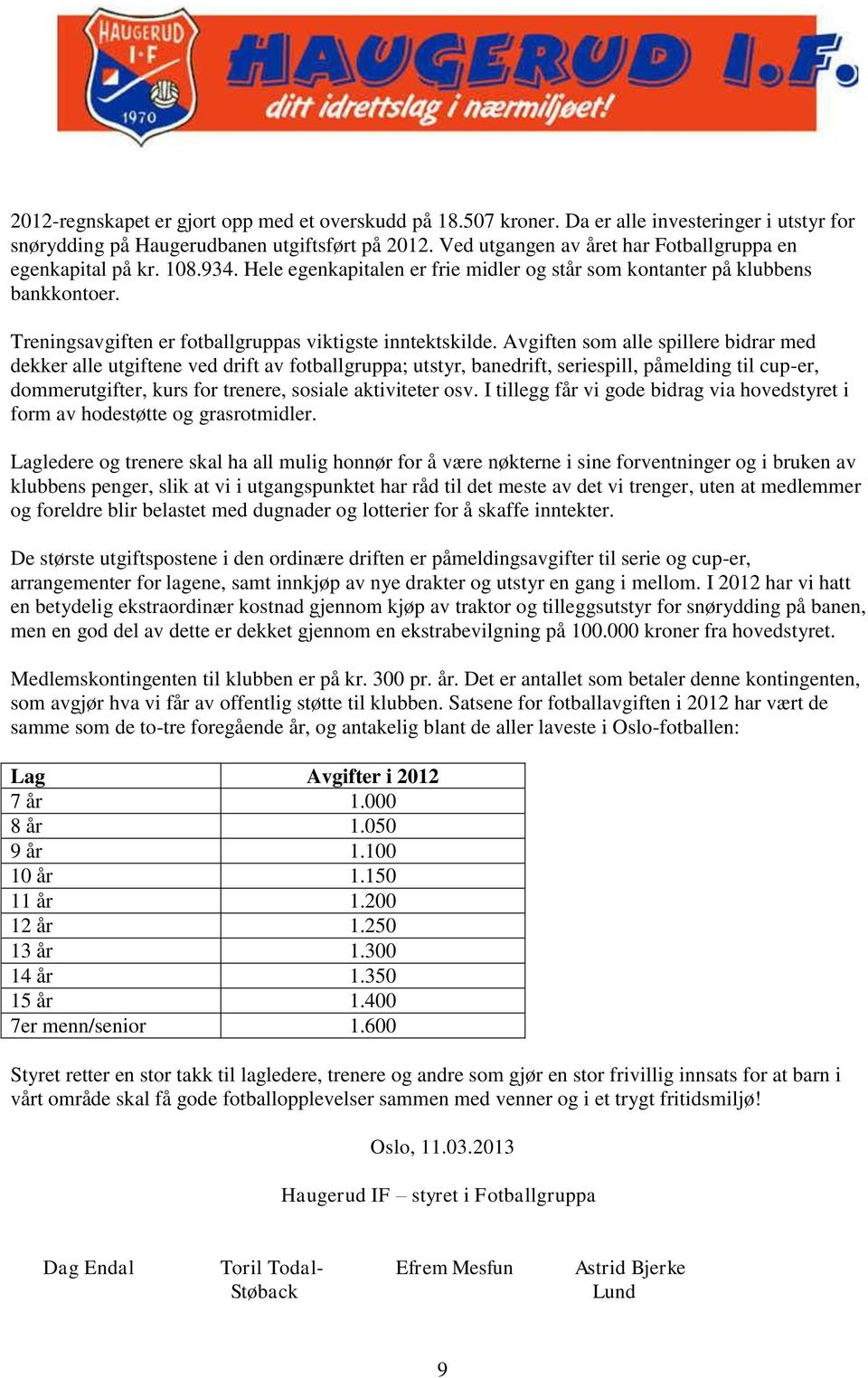 Treningsavgiften er fotballgruppas viktigste inntektskilde.