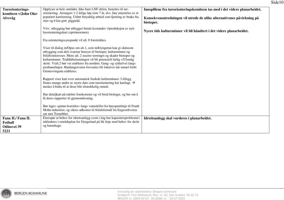 utbygging bør utbygger betale kostander v/produksjon av nytt byorienteringskart (sprintnormen). Fra orienteringssynspunkt vil alt. 0 foretrekkes. Viser til dialog m/opus om alt.